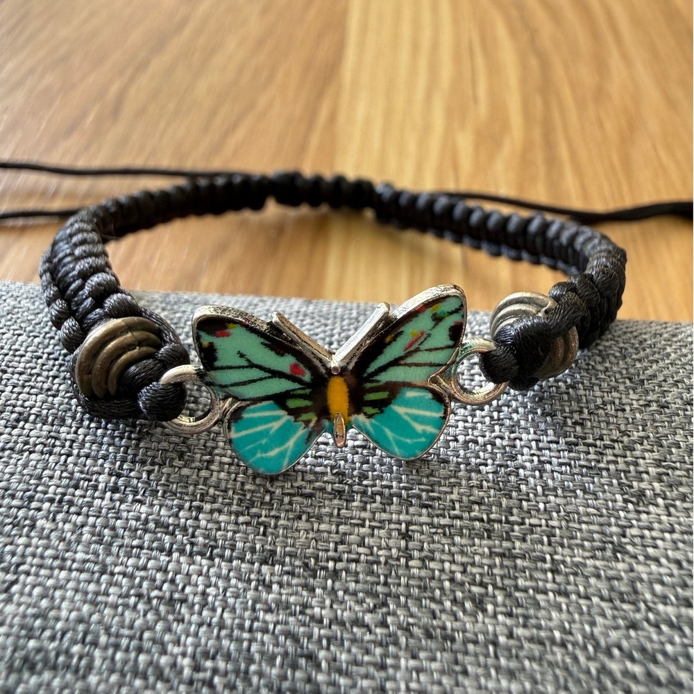 Unbranded Black Butterfly Macrame Bracelet Unisex OS Adjustable Boho Braided